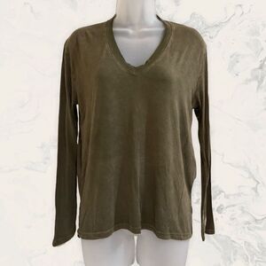 Treasure & Bond Mineral Wash Long Sleeve T-shirt - Size S - Olive green
